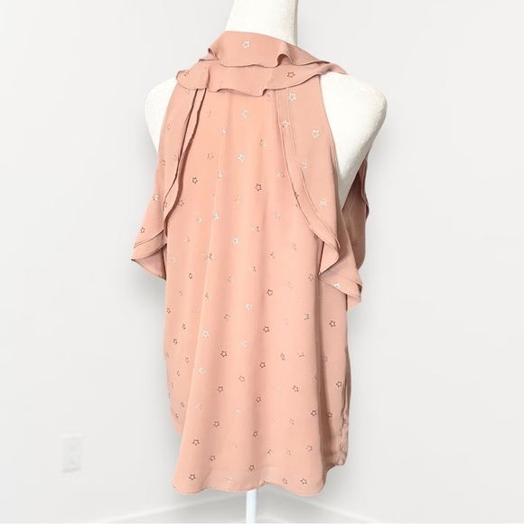 NWT Entro Size S Blouse Sleeveless Beige-Pink Silver Stars Flowy Ruffles - Picture 7 of 11